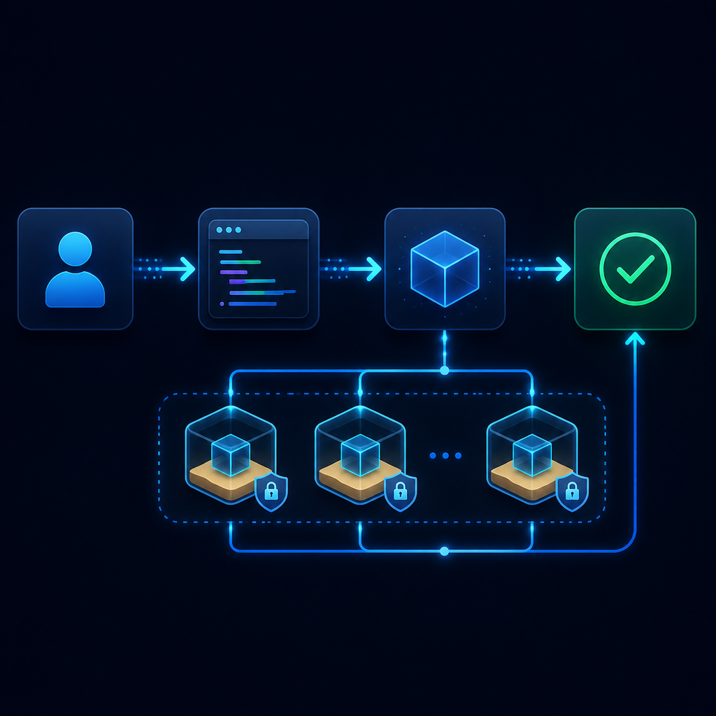 正文插图 2：Agent 的一轮工作：用户请求 → 受控 MicroVM 执行代码/浏览器 → 出网规则与凭据注入 → 结果返回 → 空闲后快照暂停 → 下一轮恢复。标注“快照仍占磁盘，恢复有容量约束”。
